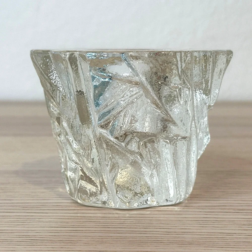 Orrefors Sweden Iceberg Glass Votive Candle Holder Signed Heavy Modern Decor